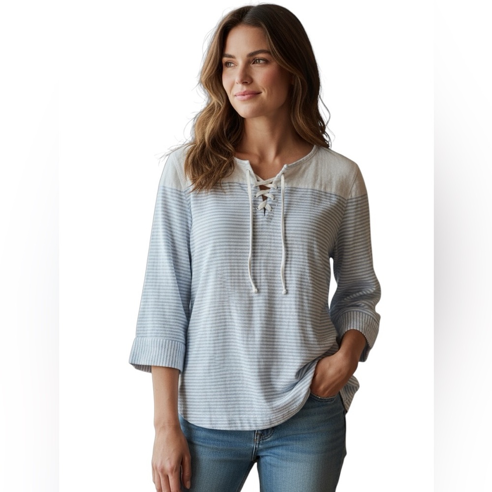 Tommy Bahama Linen striped preppy coastal core cottage core eco friendly shirt